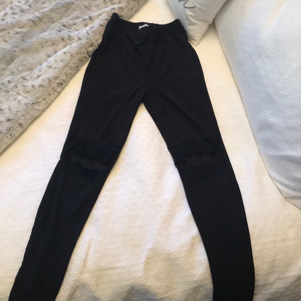 Black Leggings w/ Lace Knee Cutouts